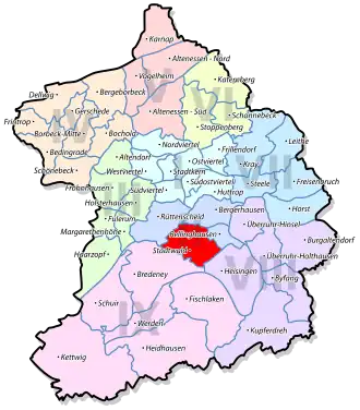 Lage von Stadtwald im Stadtbezirk II Rüttenscheid / Bergerhausen / Rellinghausen / Stadtwald