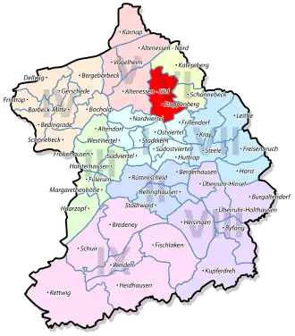 Lage von Stoppenberg im Stadtbezirk VI Katernberg / Schonnebeck / Stoppenberg