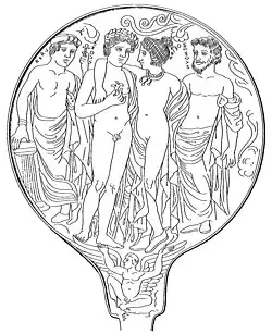 Thesan mit Tinthun, ihrem Sohn Memrun und Lasa (4.&nbsp;Jahrhundert v.&nbsp;Chr.)