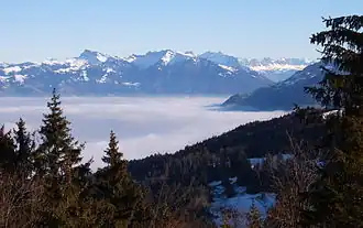 Nebelmeer über der Linthebene, vom Etzel aus gesehen