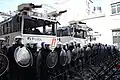 Drei Wasserwerfer der belgischen Polizei anlässlich einer Demonstration in Brüssel im März 2011