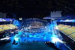 Aufbauarbeiten der Bühne vor Beginn des Eurovision Song Contest 2018