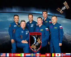 v.&nbsp;l.&nbsp;n.&nbsp;r.: Satoshi Furukawa, Mike Fossum, Ron Garan, Alexander Samokutajew, Sergei Wolkow und Andrei Borissenko