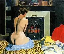 Félix Vallotton: Femme nue devant une salamandre, deutsch: Nackte Frau vor einem Salamanderofen, 1900