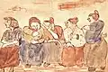 Bild 12: Fünf Klatschtanten, 1946, Aquarell und Tusche auf Papier, 13,5 × 21