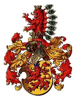 Stammwappen der Habsburger im Renaissancestil aus der Wappenrolle Österreich-Ungarns von Hugo Gerhard Ströhl, Wien 1890, Tafel II.