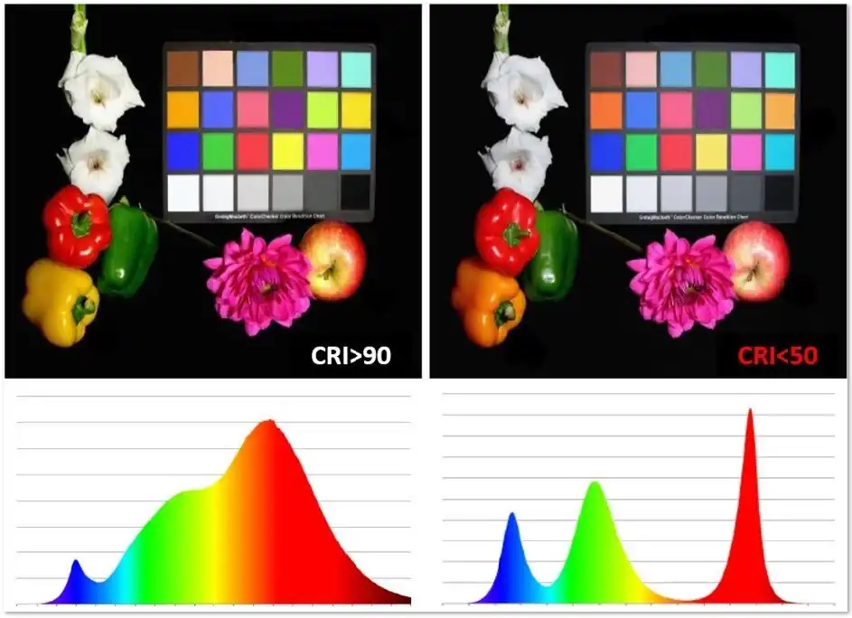 Vergleich Farbwiedergabe High CRI und RGB-LED