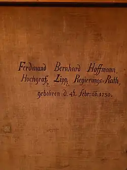 Ferdinand Bernhard von Hoffmann Gemälde Rückseite Hochgraf Lippischer Regierungsrat. Geburtsdatum 04. Feb. 1730