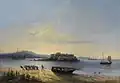 Virage de la longue barque sur la plage / De retour des pêcheurs Château d’If (1830)