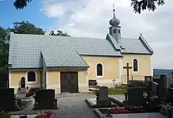 Außenansicht mit Kirchenportal der Filialkirche St. Gertrud, Unterradlberg