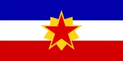 1:2 Vorschlag aus dem Jahr 1946, erinnert stark an die Flagge Jugoslawiens von 1945 bis 1992[3]