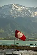 Flagge des Historic Places Trust vor dem Fyffe House in Kaikoura