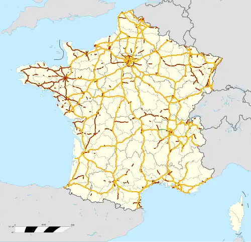 Grafik Frankreichs mit eingezeichneten Schnellstraßen.