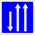 C29b: Fahrstreifentafel; Darstellung mit Gegenverkehr (Présignalisation d’un créneau de dépassement)