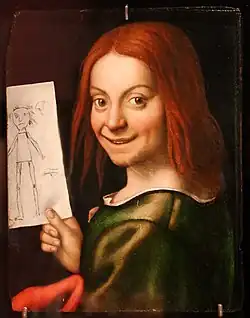 Unikat: Knabe mit Kritzelzeichnung von Giovanni Francesco Caroto, um 1520