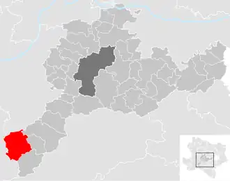 Lage der Gemeinde Frankenfels im Bezirk St. Pölten (anklickbare Karte)