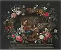 Frans Ykens & Figurenmaler: Madonna und Kind von Engeln bedient, in einer Kartusche, sign. „francois: eÿkens:“, Öl auf Holz, 219,7 × 161,2 cm, in Auktion bei Christie’s in London, 17. Juli 2014, lot 1041