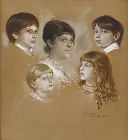 Elise Hirth mit ihren Kindern Siegfried, Arthur, Walther und Elsa (Franz von Lenbach, 1883)