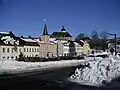 Rathaus und Schloss im Winter