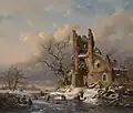 Schlittschuhläufer bei einer Burgruine