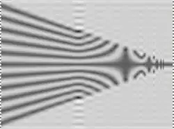 Derselbe Frequenzbesen nach versuchter Rekonstruktion, rechts der Mitte kommt es zum Aliasing und zu falschen Rekonstruktionen zu niedrigeren Frequenzen