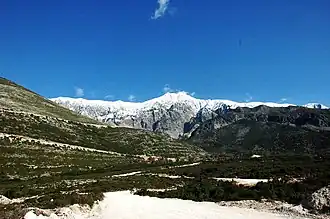 Der Berg von der Küste aus gesehen