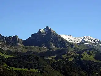 Der Fronalpstock (GL) von der Linthebene aus gesehen