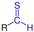 Allgemeine Struktur der Thioaldehyde mit der blau markierten Thioaldehyd-Gruppe
