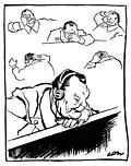 Karikatur von David Low: Görings Gestik auf der Anklagebank im Nürnberger Kriegsverbrecher-Prozess