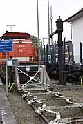 Immer wieder ergänzen temporär angemietete Loks anderer EVUs wie die WLE-Diesellok Nr. 51 (MaK G 1206) den Fahrzeugbestand der TWE.