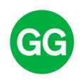 Rundes Liniensignet mit den weißen Großbuchstaben GG in mittelgrün gefülltem Kreis vor neutralem Hintergrund
