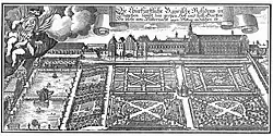 Hofgarten der Münchener Residenz, angelegt 1613–1617. Kupferstich von Michael Wening, 1701