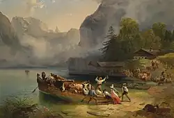 Friedrich Gauermann: Königssee am Landungsplatz, um 1840, ganz hinten die Schönfeldspitze