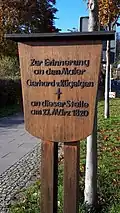 Gedenktafel am Ort des Mordes von G. v. Kügelgen (Bautzner Str. Ecke Oberkiesweg/Körnerweg, Radeberger Vorstadt); Lage: 51°&nbsp;3′&nbsp;59,69″&nbsp;N, 13°&nbsp;46′&nbsp;19,52″&nbsp;O51.0665805613.77208889