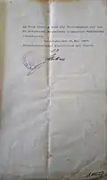 Genehmigung des Fährbetriebs durch das großherzoglich-badische Innenministerium in Karlsruhe.