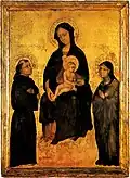 Gentile da Fabriano, Madonna mit Kind unter den Heiligen Franziskus und Klara.
