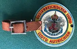 Gepäckanhänger (1892-1918) (Durchm. 50&nbsp;mm, Druck: Gesellschaft für graphische Industrie Wien, VI.)