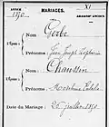 Eintrag der Hochzeit mit in Paris