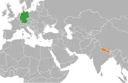 Lage von Deutschland und Nepal