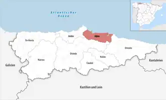 Die Lage der Comarca Gijón in der autonomen&nbsp;Gemeinschaft&nbsp;Asturien