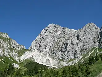 Gimpel-Südseite, durch die der Normalweg verläuft