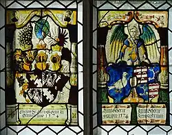 Glasfenster für Christoph von Ortenburg und seine Gemahlinnen Anna Holub zu Mattighofen und Neudeck und Anna von Firmian aus dem Jahre 1574
