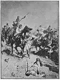 Episode aus der Schlacht von Vionville: Wachtmeister Kaiser rettet den schwerverwundeten Leutnant von Sierstorff aus der Schlacht, 1888, Schwarz-Weiß-Wiedergabe eine Gemäldes von Theodor Rocholl