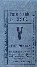 Ein Einzelfahrschein zu 20 Heller