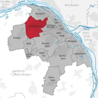 Lage des Stadtteils Mainz-Gonsenheim (anklickbare Karte)