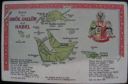 Alte Postkarte zeigt Habel mit Nördwerf, Sarwerf und Sjorkhof (Kirchhof)