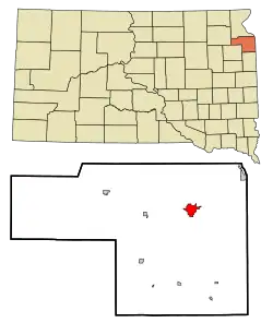 Lage von Milbank im Grant County (unten) und in South Dakota (oben)