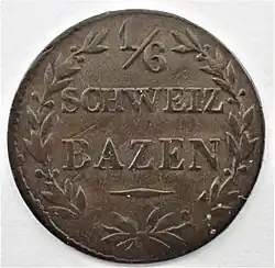 Graubündner 1/6 Bazen von 1842, Wertseite