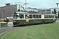 Triebwagen 268 in der zweiten Lackvariante als Linie 3 beim Hauptbahnhof (1977).