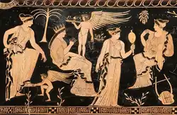 Eros und Himeros als geflügelte Knaben auf einem attisch-rotfigurigen Gefäß, um 400 v.&nbsp;Chr.